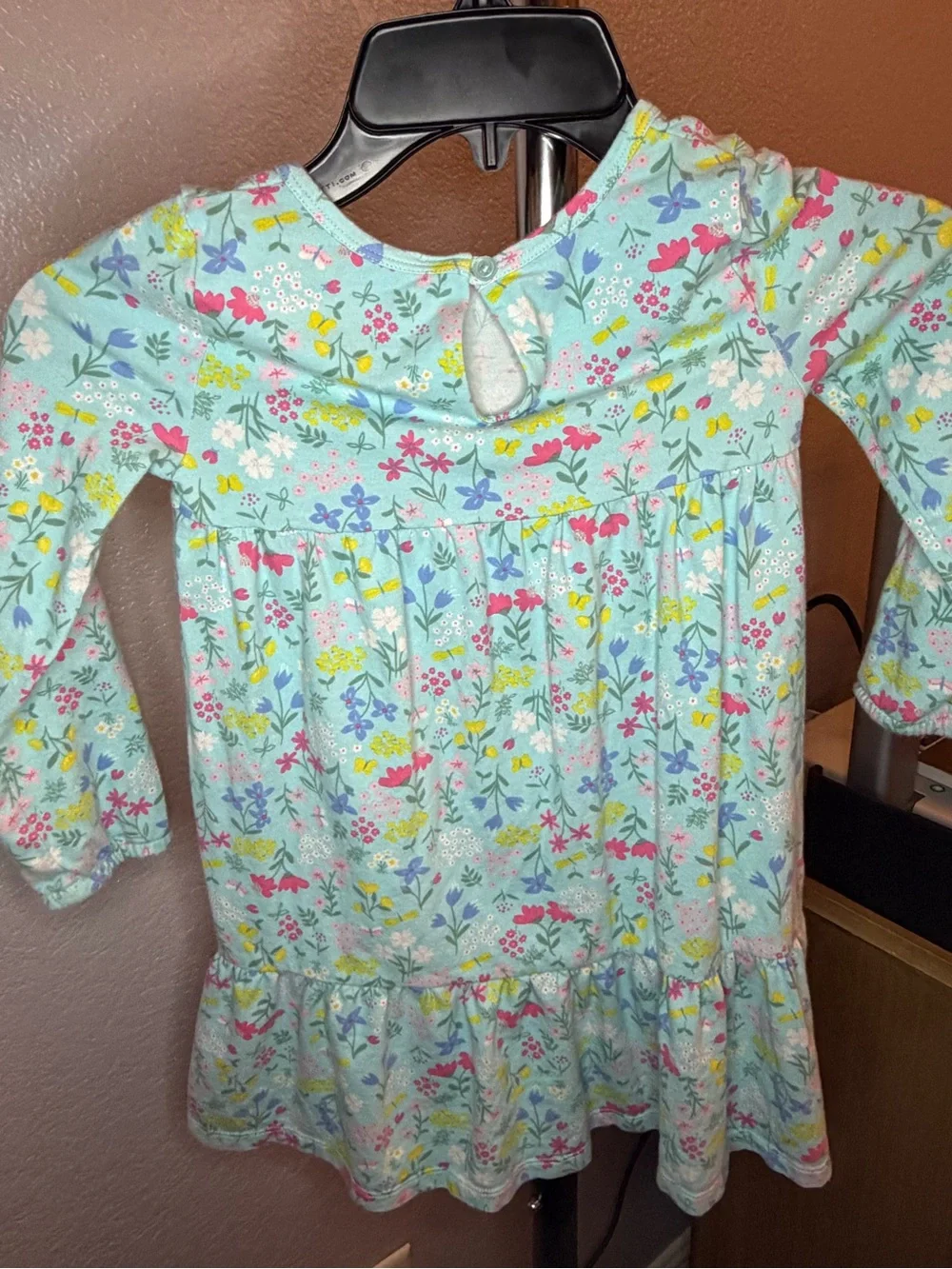 Carter's Mint Floral Long-Sleeve Dress with Multicolor Flowers